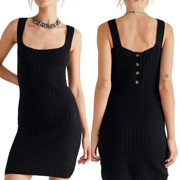 Free People FP Beach Short And Sweet Mini Dress S Black Button Back Soft Comfy - Picture 2 of 14